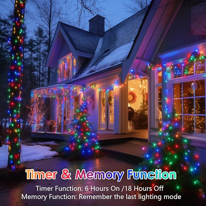 2 Pack String Lights Battery Operated with Timer, 66FT 200 LED Waterproof Battery Twinkle Lights, 8 Modes Fairy Light for Indoor & Outdoor Party Bedroom Porch Tree Christmas Decorations (Multicolor)