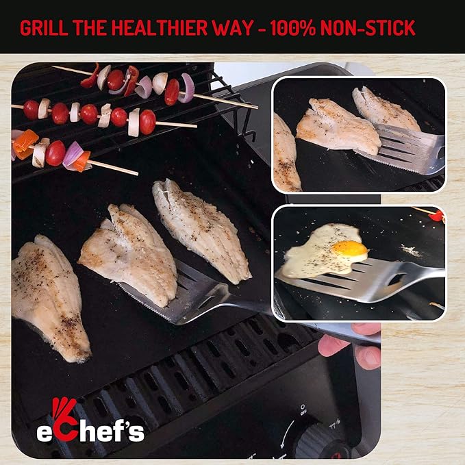 BBQ Grill Mat, Baking Mat - 100% Food-Safe - 2 Pack – 15.75x13 Inches | Non-Stick | 0.39mm Thick Heavy Duty Grill Accessory For Heat up to 600 Degrees – Reusable - Dishwasher Safe - PFOA Free