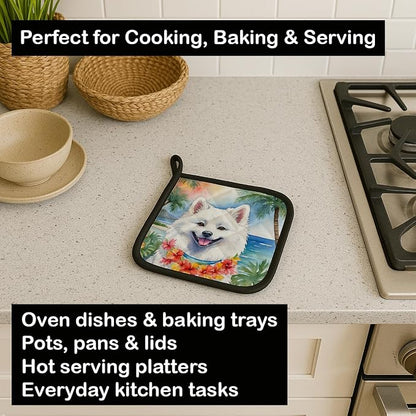 Caroline's Treasures American Eskimo Luau Pair of Pot Holders Kitchen Heat Resistant Pot Holders Sets Oven Hot Pads for Cooking Baking BBQ, 7 1/2 x 7 1/2
