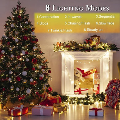 weillsnow 164 FT 500 LED Fairy Lights Outdoor, Warm White String Lights with Timer & 8 Modes, Waterproof Plug in Christmas Lights for Bedroom Wedding Party Decor