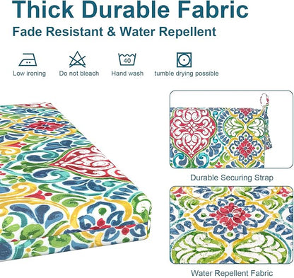 DYTXIII Set of 4 Outdoor Chair Cushions, Water Resistant 18.5"x16"x2" Square Seat Cushion for Patio Dining Chairs, High-Density Replacement Pads for Indoor Outdoor Furniture - Damask Red