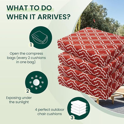 HARBOREST Outdoor Chair Cushions Set of 4, Water Resistant Patio Chair Cushions with Ties, Square Corner Outdoor Seat Cushions for Patio Furniture, 18.5"x16"x3", Wine Red Geometry