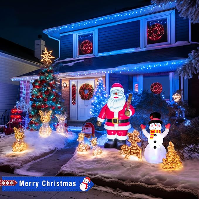 JMEXSUSS 33ft 100 LED Blue Christmas Tree Lights, Battery Operated Christmas Lights with 8 Modes Remote Waterproof Outdoor Indoor for Halloween Christmas Outside Decorations (Pack of 2)