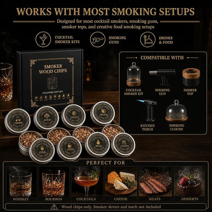 Cocktail & Whiskey Smoker Wood Chips, 8 Flavor Wood Chips Refill Set in Aluminum Tins for Cocktail Smoker Kit, Smoking Gun, Old Fashioned, Bourbon, Drinks, Cheese, Meat & Home Bar, Gift for Men