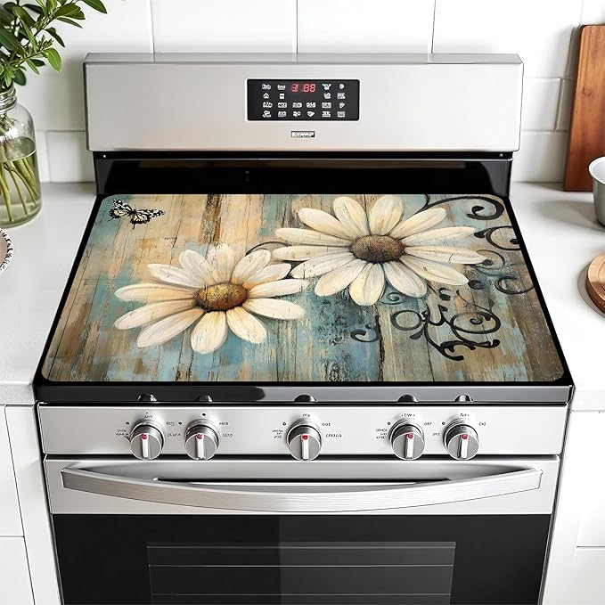 Multi-Design Stove Cover for Glass/Electric Stoves - 3-in-1 Heat-Resistant Protector Mat, Non-Slip Drying Rack 30"L x 21"W