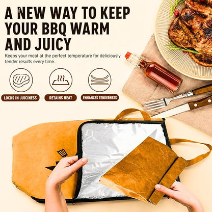 BBQ Blanket for Resting Meat – 21" 5-Layer Insulated Meat Resting Bag for Brisket, Turkey & Chicken | Food Warmer Bag for Smoking | BBQ Gifts for Men, Dad, Husband & Boyfriend