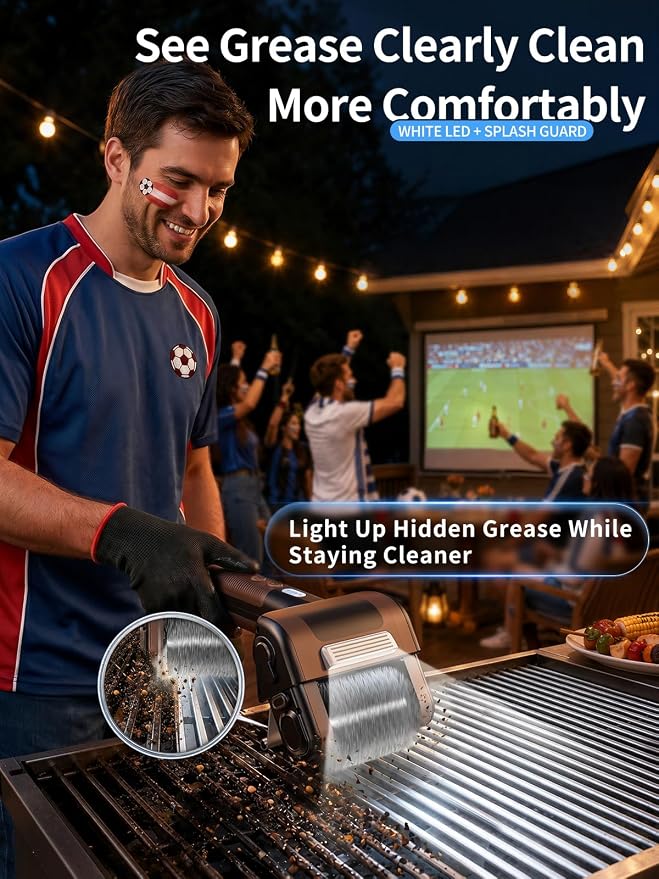 DEGGE Electric Grill Brush, Cordless BBQ Grill Cleaner with 4500mAh | Battery, 800RPM High-Torque Motor, Built-in LED Light, 304 Stainless Steel Roller Brush for Uncoated Gas & Charcoal Grills