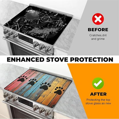 Heat-Resistant Glass Stove Top Cover with Anti-Slip Rubber Coating – Electric Stove Protector, Scratch-Resistant, Expands Counter Space, Stylish Kitchen Decor (Dog Paw Print)