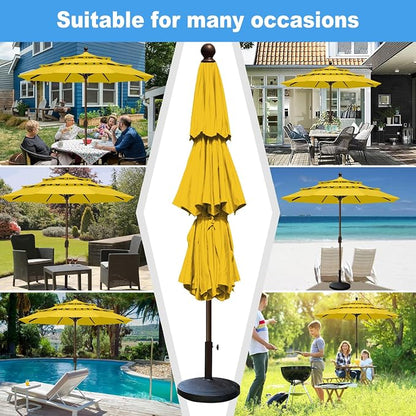 Eurmax USA 10-Year-Non-Fading 10FT 3-Tier Outdoor Patio Market Umbrella,UPF50+ UV Resistant,Heavy Duty Commercial Grade,Crank Lift Design,Windproof Vented Top for Garden,Pool,Deck,Sunflower Yellow