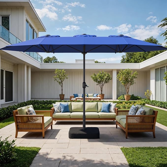 Sannwsg Outdoor Patio Umbrella,Table Umbrella with Push Button Crank,Market Umbrella with 8 Sturdy Ribs,Yard Umbrella