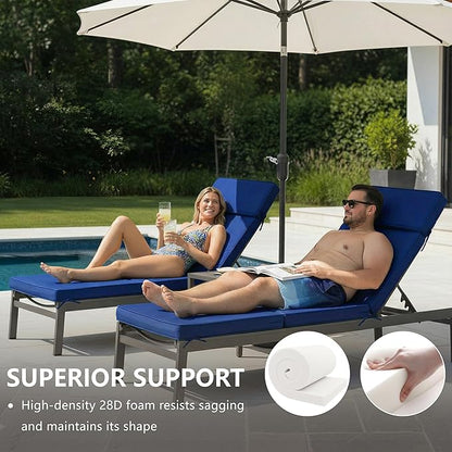 72 x 21 Inch Outdoor Chaise Lounge Cushions Set of 4 - Removable Cover, 4-Section Design, Water-Repellent & Fade-Resistant, 6 Tie Straps, Replacement for Patio & Pool Chairs - Navy
