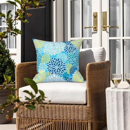 LVTXIII 2 Pack Outdoor Pillow Covers ONLY 18x18 Inch, Water-Repellent Square Decorative Cushion Covers for Patio Furniture, Garden, Sofa, Dahlia Blue
