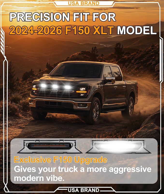 LED Grill Lights for Ford F150 2024-2026 Accessories XLT Only, White | Direct-Snap F150 Front Grille Marker Lights, OEM-Style Fit, IP68 Waterproof, Raptor-Style Front-End Upgrade, Off-Road Ready