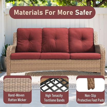 Outdoor Wicker Couch-Outdoor Couch All Weather PE Wicker Patio Sofa Outdoor Sofa Deep Seating for Porch Deck Backyard-Yellow/Red