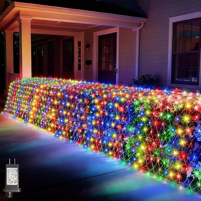 LitHome 21FT x 5FT Christmas Net Lights Outdoor Mesh Lights Connectable | 8 Modes 360 LED Multicolor Net Light Green Wire, Waterproof Giant Christmas Mesh Light for Bushes Garden Yard Party Decor