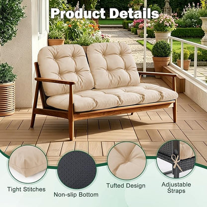 Outdoor Wicker Chair Cushions, 44×19×4 in, Waterproof, Beige | Waterproof Wicker Furniture Cushions, Fade Resistant, 3 Piece Patio Furniture Cushions Set for Bench, Loveseat, Swing, Settee