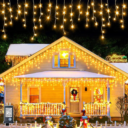 Icicle Lights for Outside 66FT 640 LED Warm White Christmas Lights Outdoor | Conenectable Icicle Christmas Lights Plug in 8 Modes with 120 Drops for House Indoor Holiday Wedding Decoration