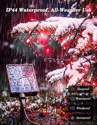 LitHome 2 Pack Solar String Lights Outdoor with Remote, Total 200LED 66FT | Solar Christmas Lights Outside Waterproof, 8 Modes String Light for Xmas Patio Garden Party Yard Tree Decor, Red