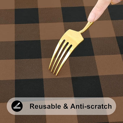 Smiry Rectangle Picnic Table Cloth, Elastic Waterproof Fitted Vinyl Tablecloths, Flannel Backed Buffalo Plaid Table Covers for Dining, Camping, Outdoor (Black and Brown, 30" x 48")