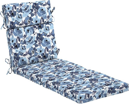 Arden Outdoor Chaise Cushion, 22x77, Blue Garden Floral | Lounge Cushion, Rain-Proof, Fade Resistant, Mold and Mildew Resistant