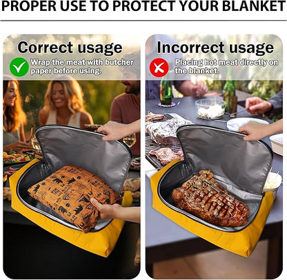 BBQ Blanket for Resting Meat 21in, 270° Opening Insulated Brisket Resting Bag, Heavy Duty 100% Leak-Proof Smoker Meat Resting Case for Smoking & Camping, BBQ Grilling Gifts for Men, Smoker Accessories