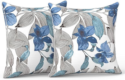 LVTXIII Outdoor/Indoor Pillow Covers, Patio Fade Resistant Throw Pillow Covers ONLY, Waterproof Farmhouse Accent Cushion Cases for Sofa Patio Couch Decoration 18"x18" Set of 2, Clemens Noir Blue