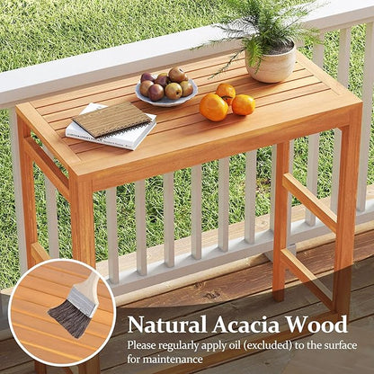 Tangkula Acacia Wood Outdoor Folding Bar Table, Patio Rectangle Counter Height Pub Table with Slatted Tabletop, for Balcony, Backyard Garden and Poolside
