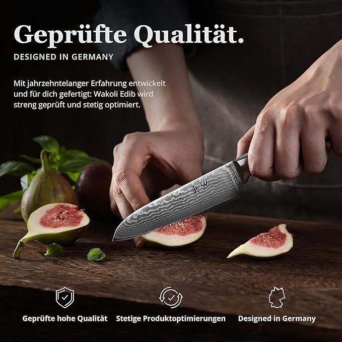 Wakoli EDIB Damascus Small Santoku Knife – 4.7-Inch Japanese Style Kitchen Knife | Genuine 67-Layer Damascus Steel Blade with VG10 Core | Ergonomic Pakkawood Handle | Multi-Purpose Cooking Knife