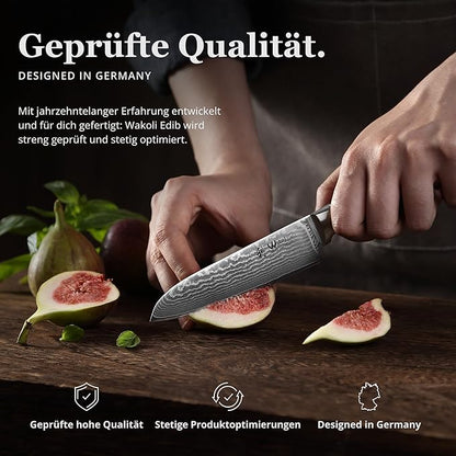 Wakoli EDIB Damascus Small Santoku Knife – 4.7-Inch Japanese Style Kitchen Knife | Genuine 67-Layer Damascus Steel Blade with VG10 Core | Ergonomic Pakkawood Handle | Multi-Purpose Cooking Knife