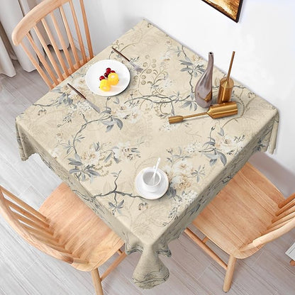 Chic Flower Square Tablecloths 60x60 Inch Elegant Wild Flowers Vintage Seasonal Square Table Cover for Party Picnic Dinner Boho Waterproof Oblong Polyester Tablecloth for Spring Home Decor