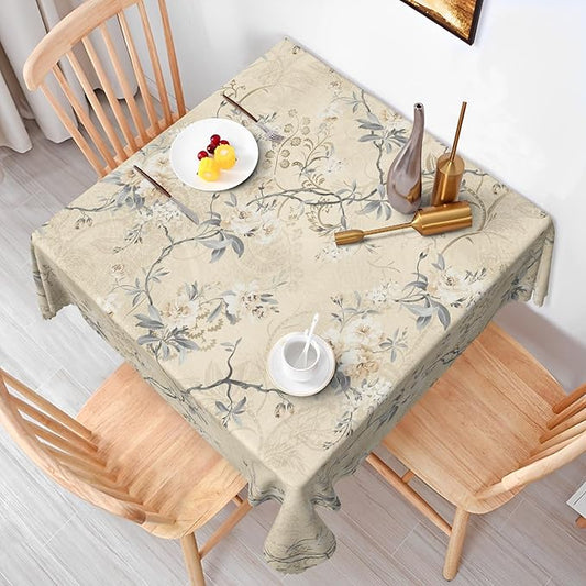 Chic Flower Square Tablecloths 60x60 Inch Elegant Wild Flowers Vintage Seasonal Square Table Cover for Party Picnic Dinner Boho Waterproof Oblong Polyester Tablecloth for Spring Home Decor