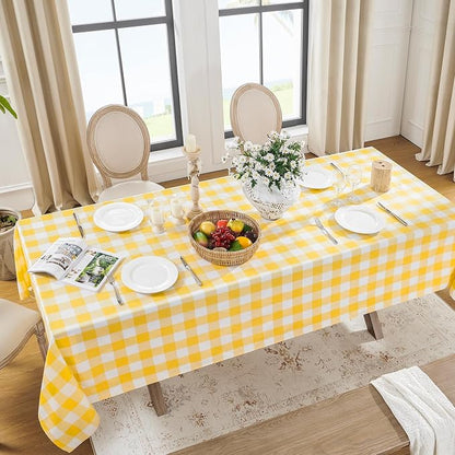 Softalker Gingham Checkered Tablecloth Rectangle - Outdoor Waterproof Buffalo Plaid Table Cloth, Stain Resistant Washable Table Cover for Picnic, Camping - Yellow and White, 2 Pack - 60 x 102 Inch