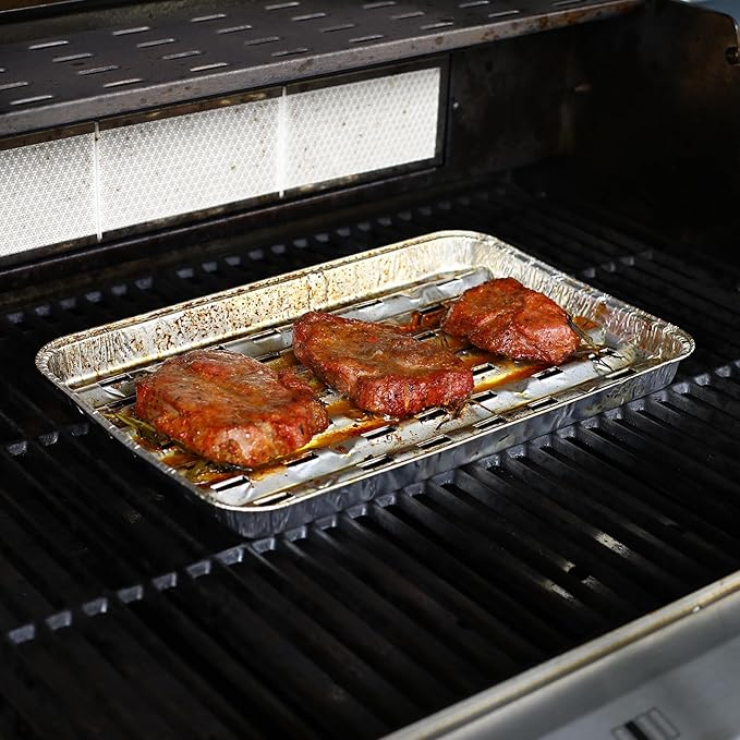 DcYourHome Disposable Aluminum Broiler Pan for Oven, 20 Pack Aluminum Tray with Holes for BBQ, Baking, Takeout, Grill Prep Trays, Durable Aluminum Foil BBQ Grilling Trays Grill Pans for Outdoor Grill
