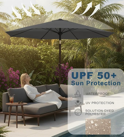 9FT Auto-Tilt Patio Umbrella|Outdoor Market Table Umbrella with 8 Fiberglass Ribs for Pool,Deck&Backyard
