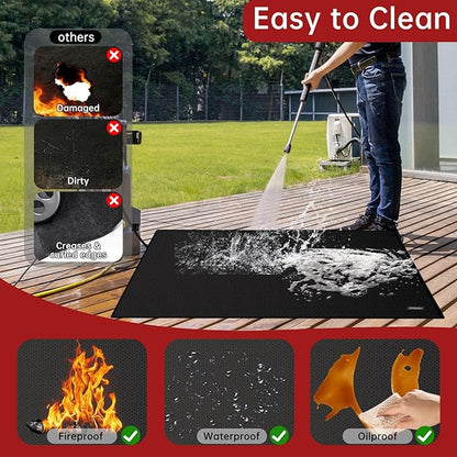 Large 76" x 52" Under Grill Mat with 40" x 40" Fire Blanket, Double-Sided Fireproof Grill Pad for Outdoor Grill,Indoor Fireplace Fire Pit Mat, Waterproof Oilproof BBQ Mat for Deck Patio Lawn