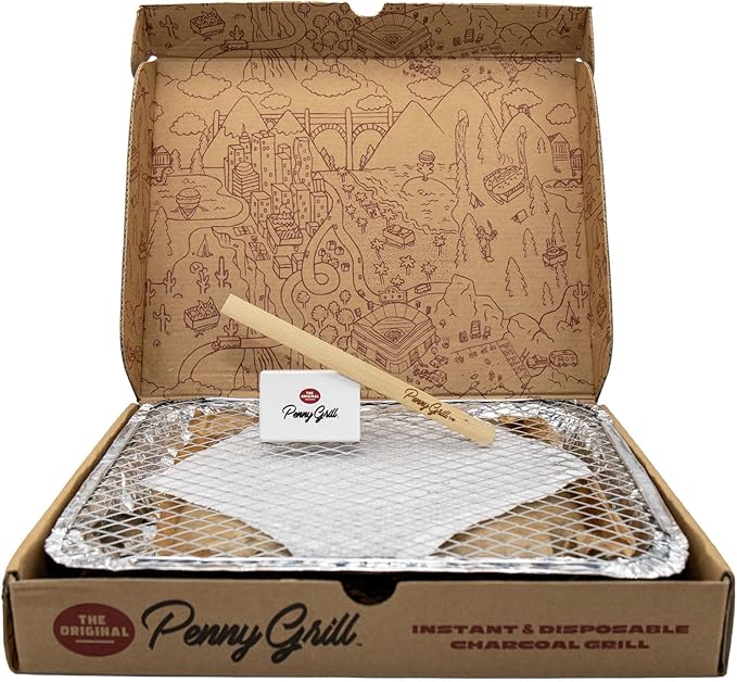 Disposable Grill, Portable BBQ for Disaster Prepper, Camping, Tailgating & Outdoor Adventures: Penny Grill Disposable Charcoal Grills - Hassle-free, Eco-Friendly Grilling experience wherever you go!