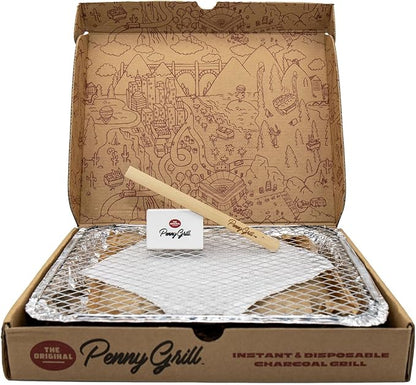 Disposable Grill, Portable BBQ for Disaster Prepper, Camping, Tailgating & Outdoor Adventures: Penny Grill Disposable Charcoal Grills - Hassle-free, Eco-Friendly Grilling experience wherever you go!