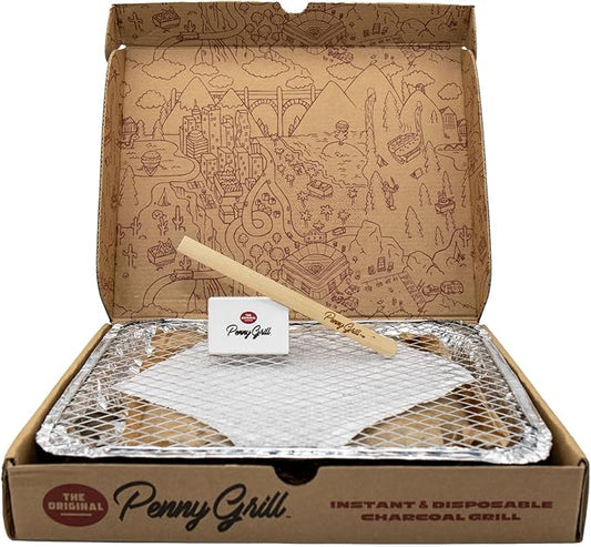 Disposable Grill, Portable BBQ for Disaster Prepper, Camping, Tailgating & Outdoor Adventures: Penny Grill Disposable Charcoal Grills - Hassle-free, Eco-Friendly Grilling experience wherever you go!