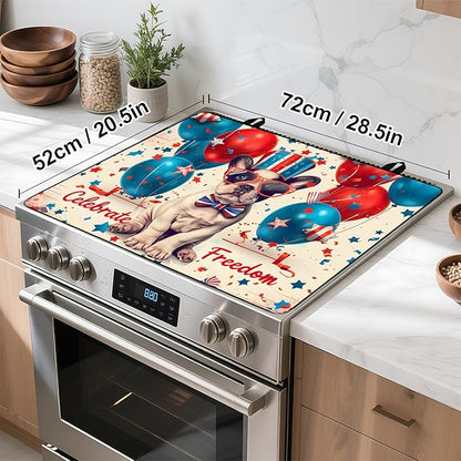 Patriotic Stove Top Cover, Heat Resistant Electric Stove Protector Mat, Large Diatomite Kitchen Counter Mat, Independence Day Decor American Flag Kitchen Accessory (dog, 28x20 Inch)