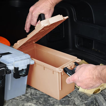 Sheffield Ammo Box Made in USA, Stackable Lockable Ammo Storage Box, Tan | Lockable Storage Box, Water and Dust Resistant Dry Box, Secures Hunting Gear, Gun Accessories, Supplies, and Bullets