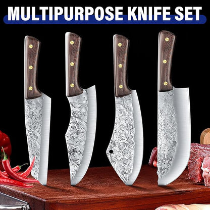 DRAGON RIOT Chef Butcher Knife Set for Meat Cutting, 4 Pcs Japanese Forged Chef Knives Set for Men and Women Gift for Men
