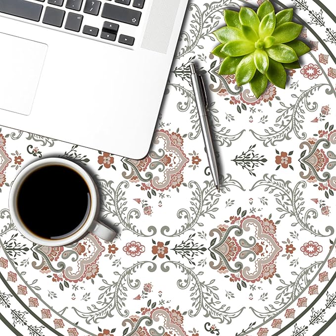 Rustic Floral Tablecloth 70x70 Inch Round Green Pink Flower Boho Spring Wrinkle Resistant Table Cloth Washable Seasonal Retro Circle Table Cover for Home Restaurant Picnic Camping 70x70 Inch