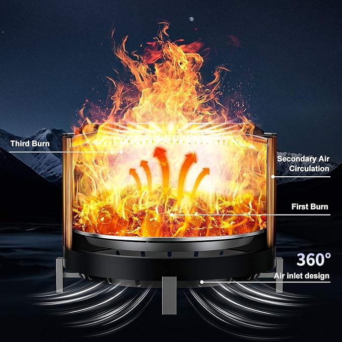 OutVue 27 inch Stainless Steel Smokeless Fire Pit, Outdoor Smokeless Firepit, Wood Burning Fire Pits for Camping, Bonfire, Low Smoke Firepit for Outside (Vertical Hole)