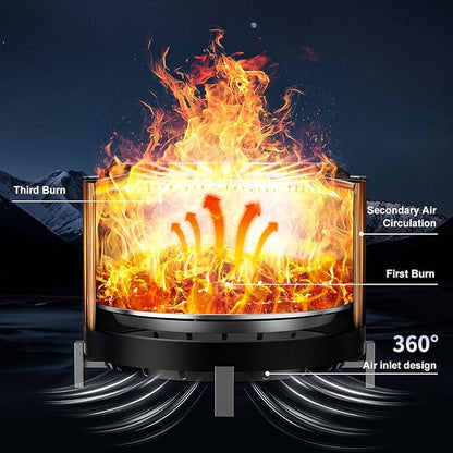 OutVue 27 inch Stainless Steel Smokeless Fire Pit, Outdoor Smokeless Firepit, Wood Burning Fire Pits for Camping, Bonfire, Low Smoke Firepit for Outside (Vertical Hole)
