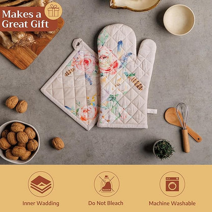 Maison d' Hermine Pot Holders 100% Cotton Heat Resistant Potholders 8" x 8" Hot Pads with Loop BBQ Cooking Baking Hotel Farmhouse Kitchen Handling Hot Pans Spring Summer (Pack of 2, Ibiza - Beige)