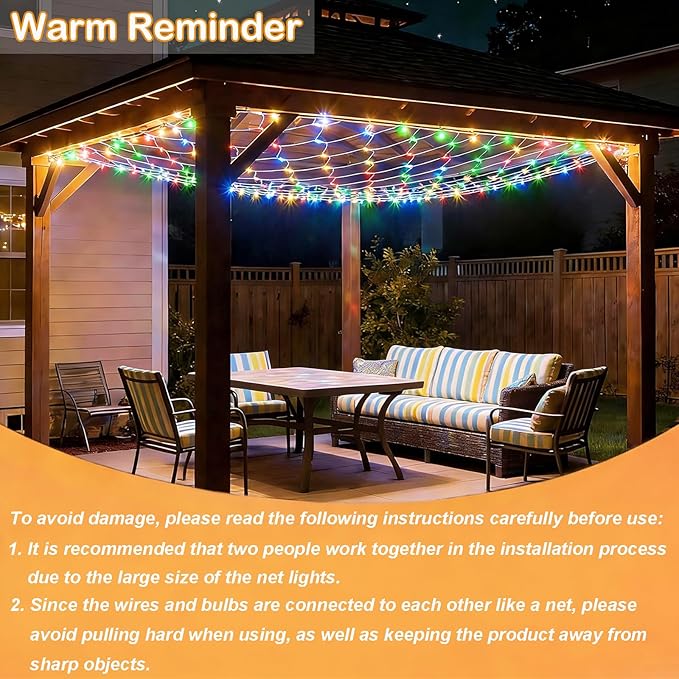 10ft x 10ft Solar Net Lights, 280LED Gazebo Mesh Lights Solar & USB Powered, Waterproof Netting Lights 8 Modes Clear Wire for Bushes Patio Garden Christmas Holiday Party Outdoor Decor (Multicolor)
