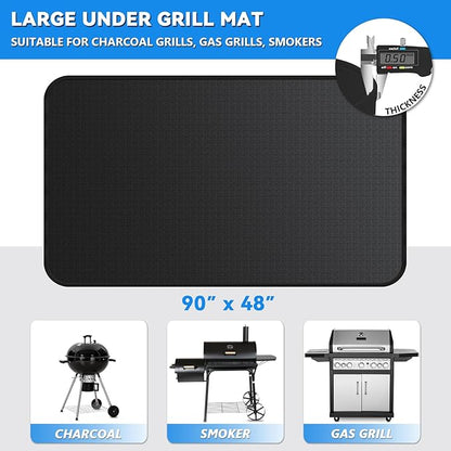 Large 90 x 48 inch Under Grill Mats for Outdoor Grill, Double-Sided Fireproof Deck Patio Protector Mat, Waterproof Oil-Proof BBQ Floor Pad Indoor Fire Pit Fireplace Mat