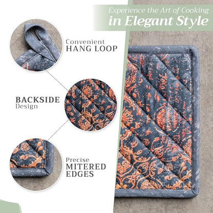 Maison d' Hermine Pot Holders 100% Cotton Potholders (8" x 8", Pack of 2) | Heat Resistant Hot Pads with Loop BBQ Cooking Baking Hotel Kitchen Handling Hot Pans Thanksgiving Christmas - Imperfection