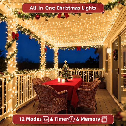 240ft Outdoor Christmas Lights, 750 LED Super Long String Lights 12 Modes & Timer Memory, Dimmable Outsite Waterproof Light Strings for Xmas Tree Garden Wedding Party Holiday Decorations Warm White