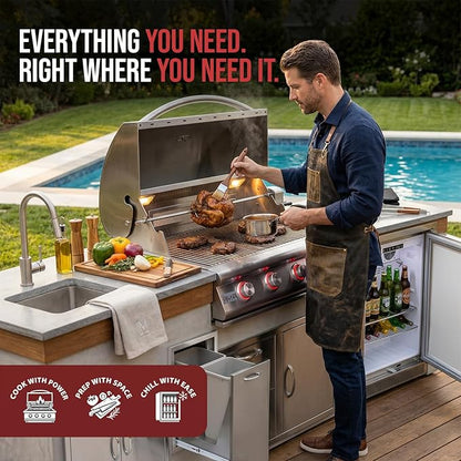 BLAZE BBQ Outdoor Gas Grill Package of 32” LTE Built-in Gas Grill, LTE Gas Griddle, LTE Gas Power Burner, 32” Door & Two Drawers Combo, Trash Drawer, Double Access Door, Refrigerator, and Accessories